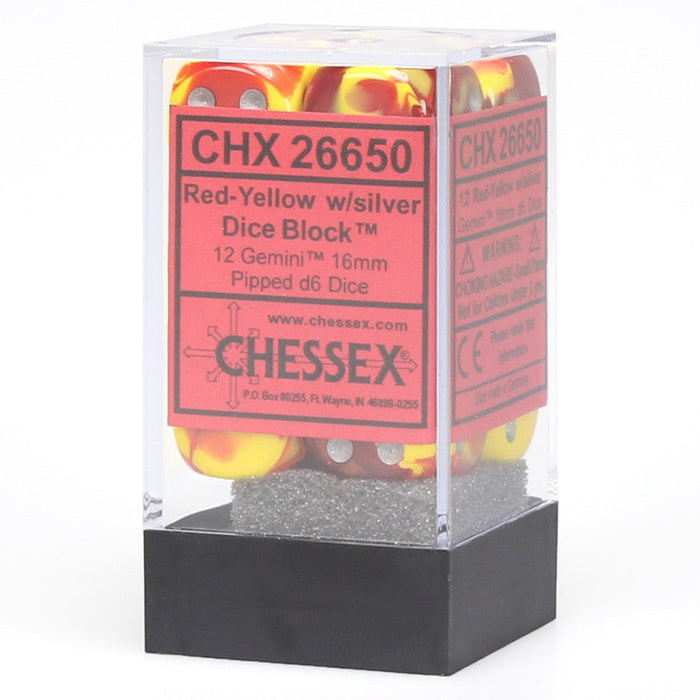 Chessex - Dice Gemini D6 16mm Red Yellow & Silver 2